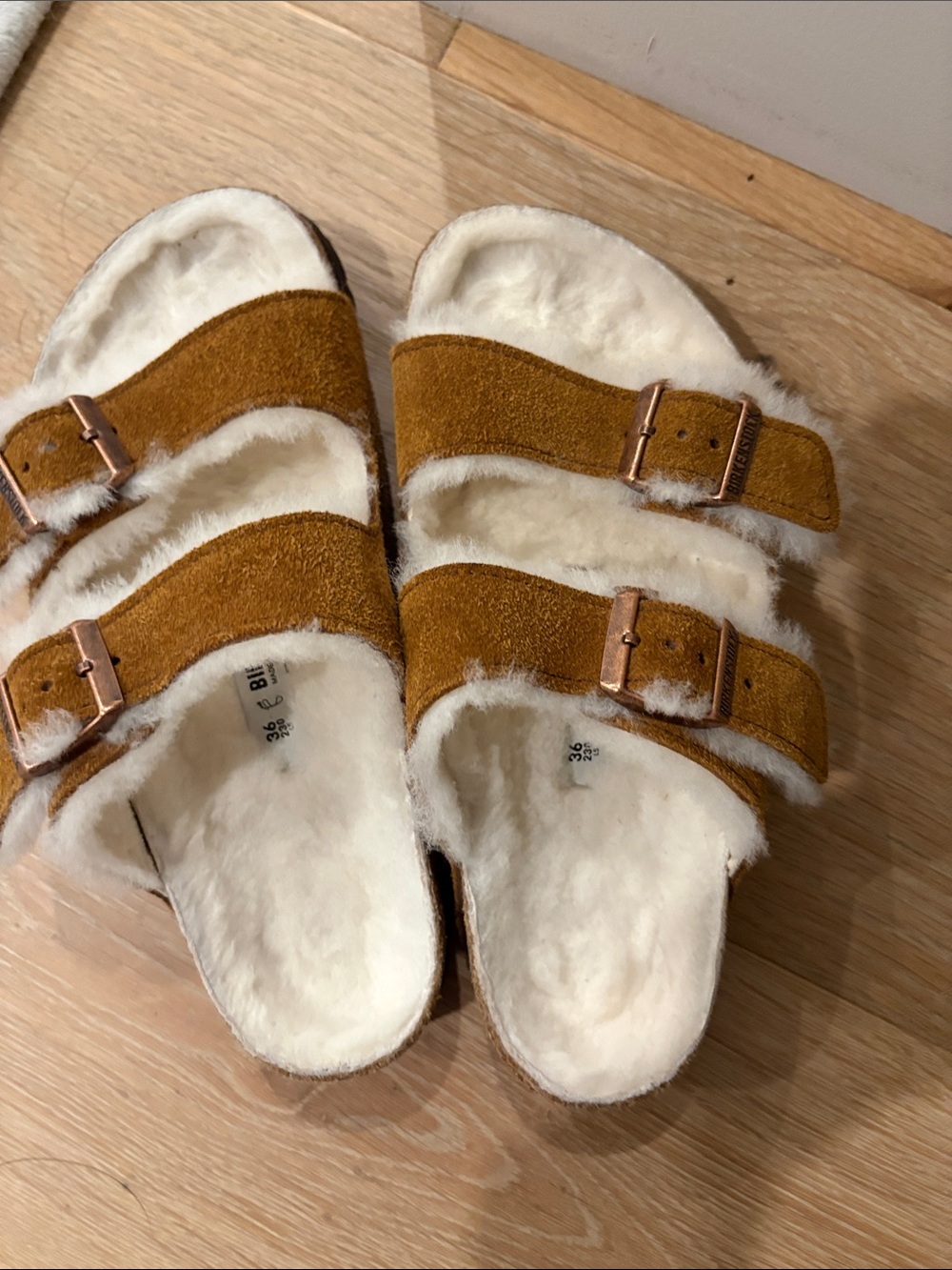 Birkenstock Arizona Shearling-Lined Double-Buckle Slides - Brown Suede
